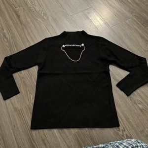 Alex Wang Women’s Mock Neck Cut Out Open With Chain Ribbed Knit Sweater Lrg